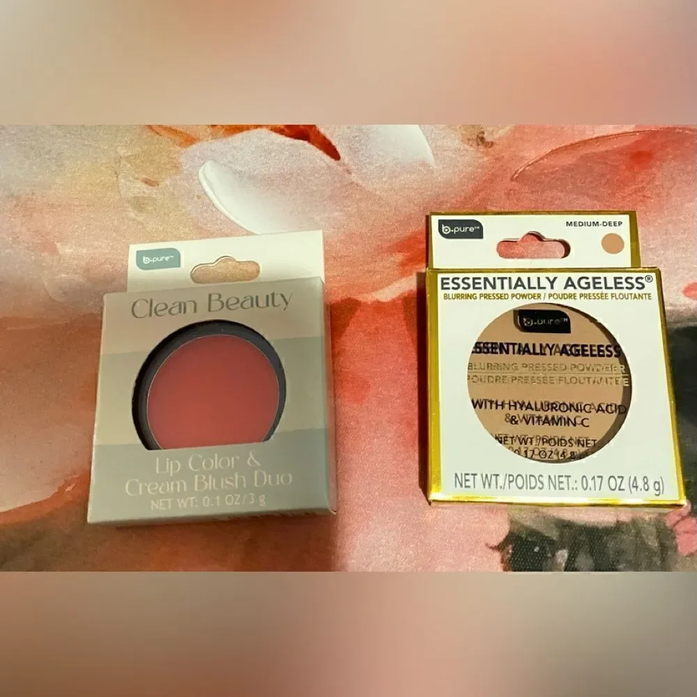 🛍️B-Pure Clean Beauty lip color cream Blush Duo & Essentially Ageless powder💥